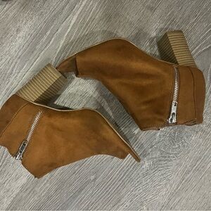 Brown Peep-Toe Ankle Boots